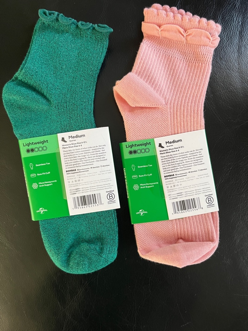 Bombas Wicked Quarter Socks, green and pink size M - Picture 3 of 7